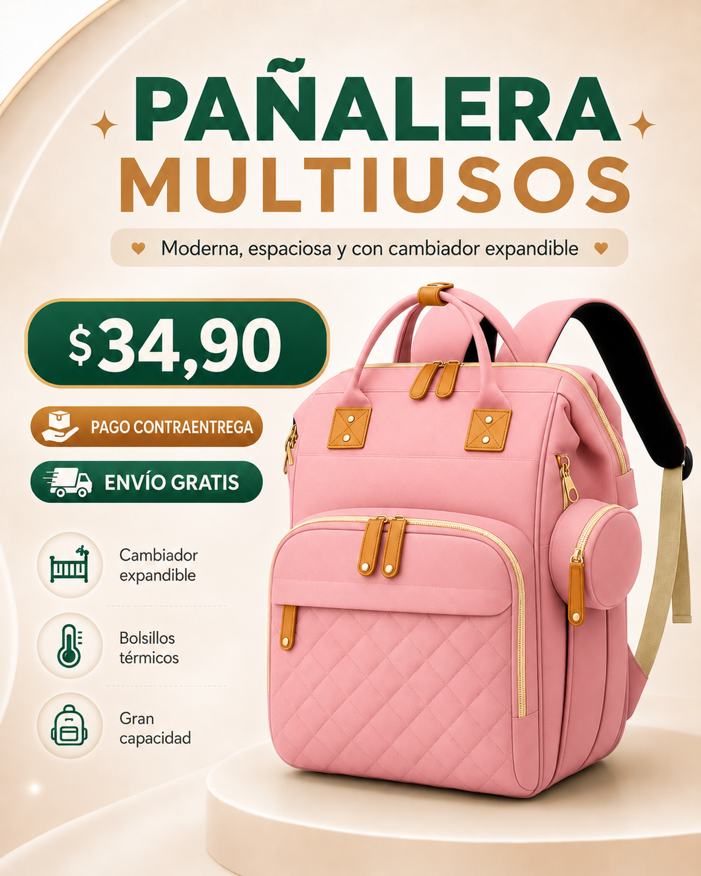 Bolso Pañalera Multiusos Con Cuna Portátil 💼👶