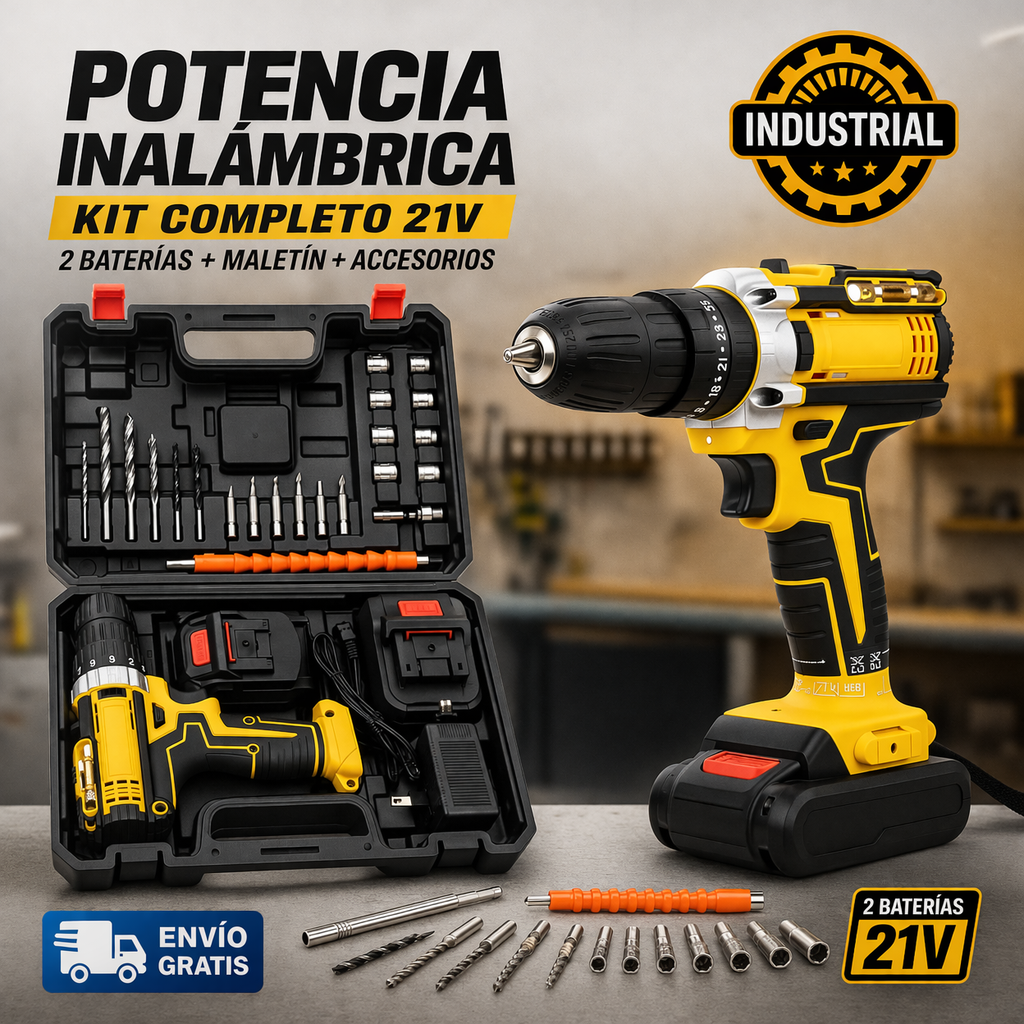 [PROMO] Taladro Inalambrico Industrial - 2 baterías + maletín + accesorios 🔥