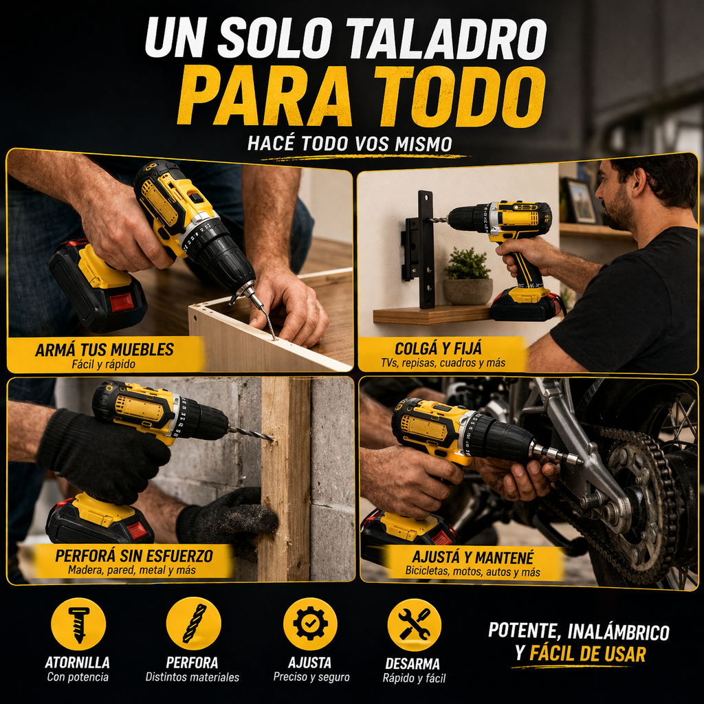 [PROMO] Taladro Inalambrico Industrial - 2 baterías + maletín + accesorios 🔥