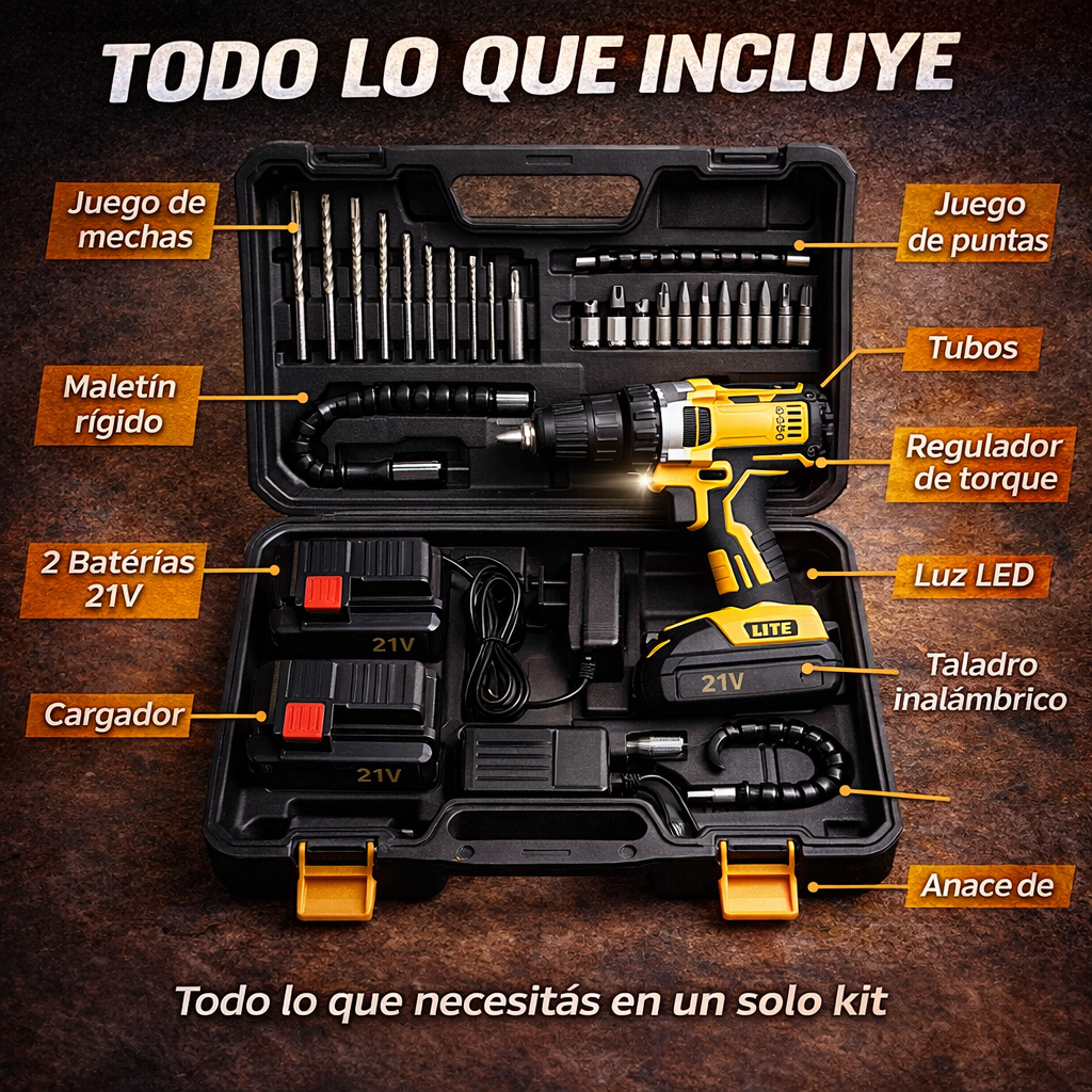 [PROMO] Taladro Inalambrico Industrial - 2 baterías + maletín + accesorios 🔥